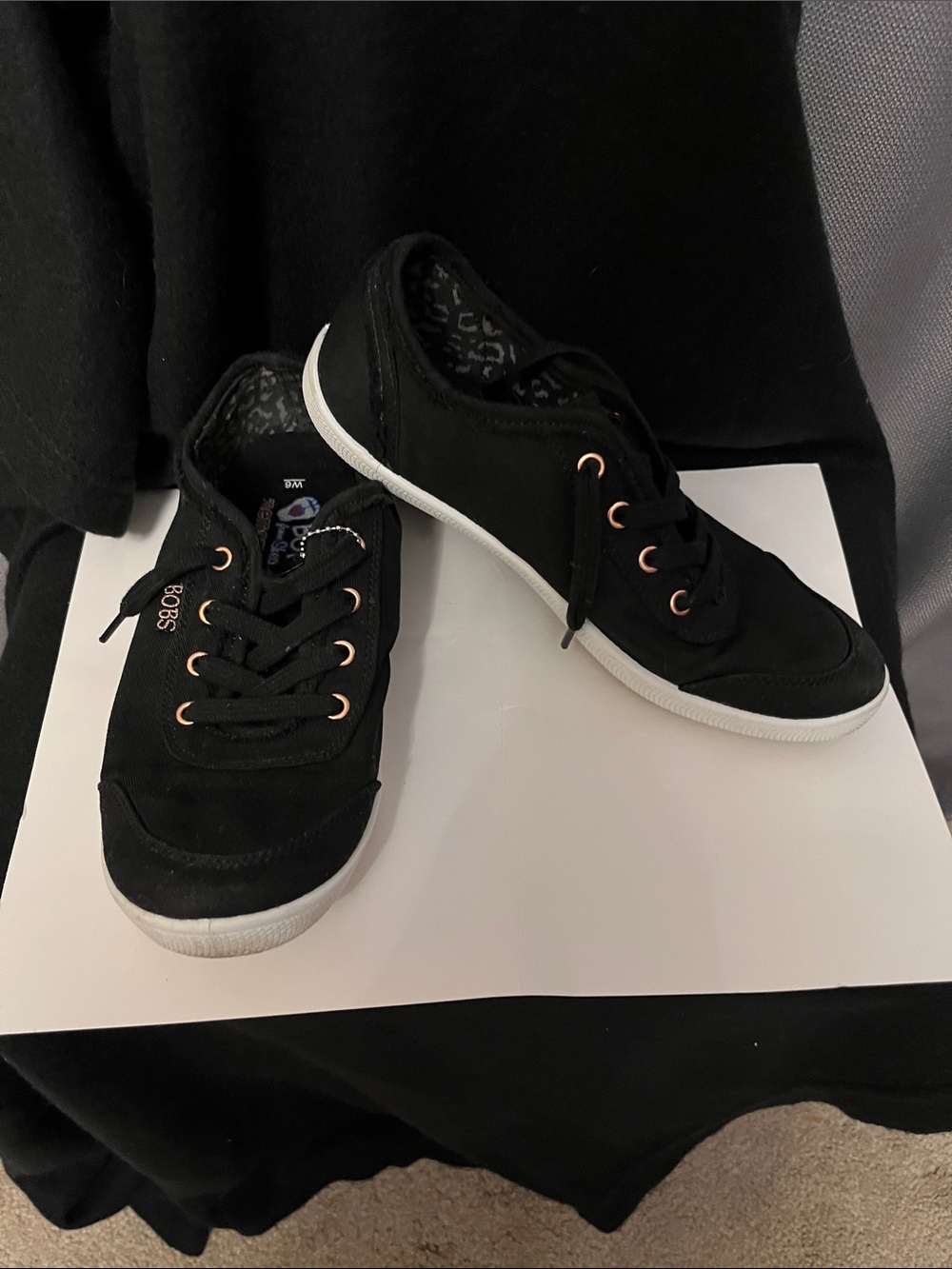 Skechers Black Canvas Sneakers with Rose-Gold Eyelets